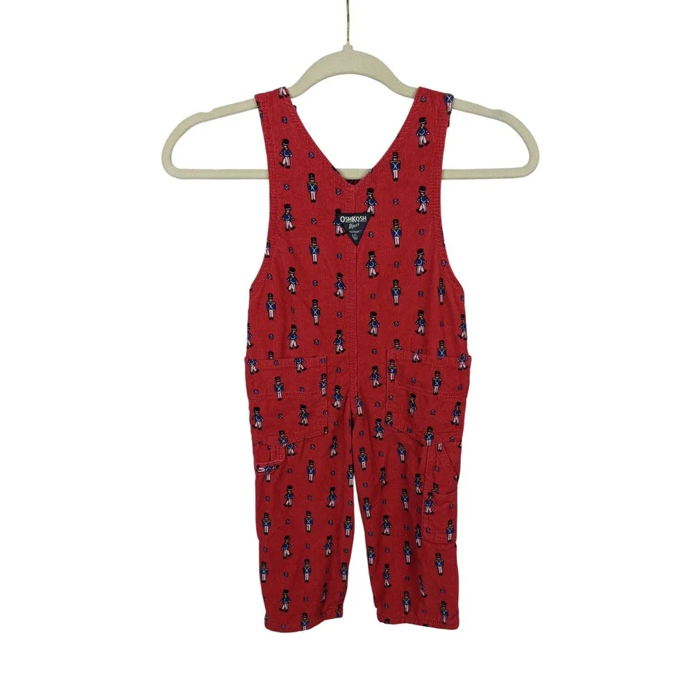 OshKosh Bgosh Vestbak Toy Soldier Red Corduroy Overalls 2T Kids Holiday